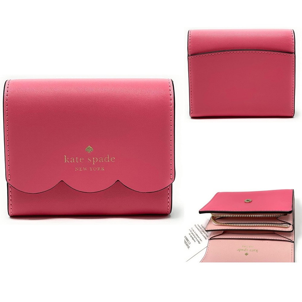 Kate Spade pink scalloped Gemma small flap wallet, NWT